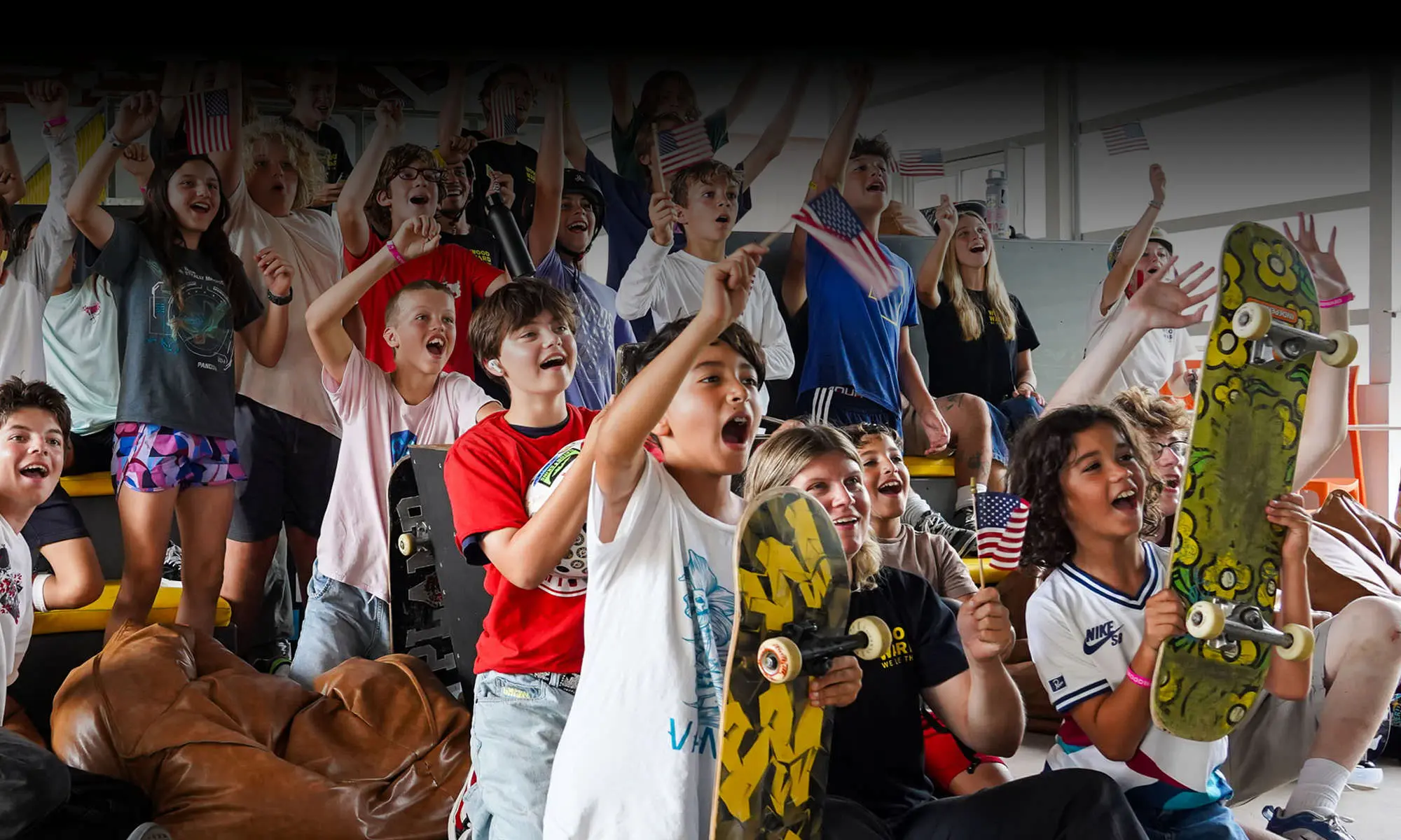 a group of campers cheering