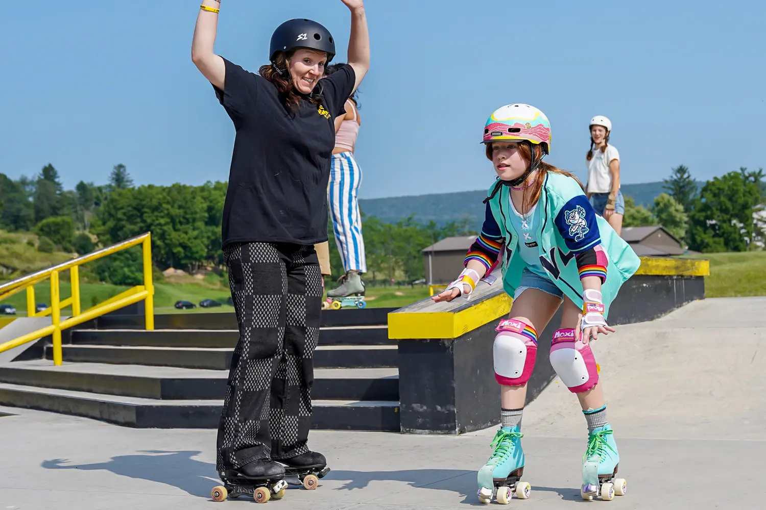 Camper and coach celebrating