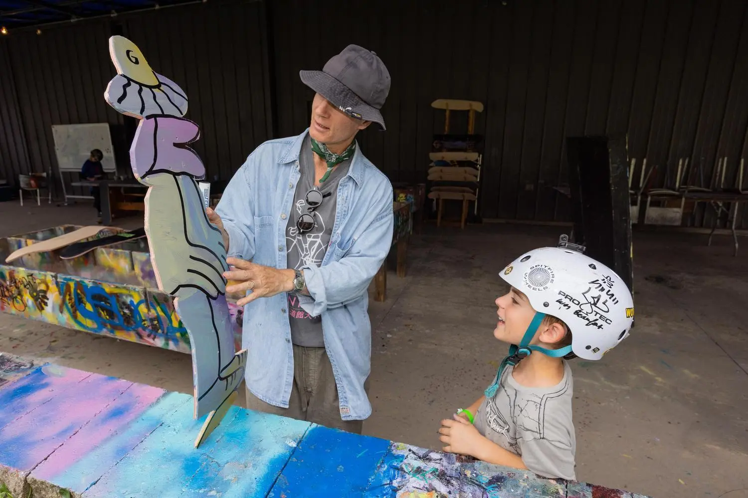 Campers with artist Lucas Beaufort